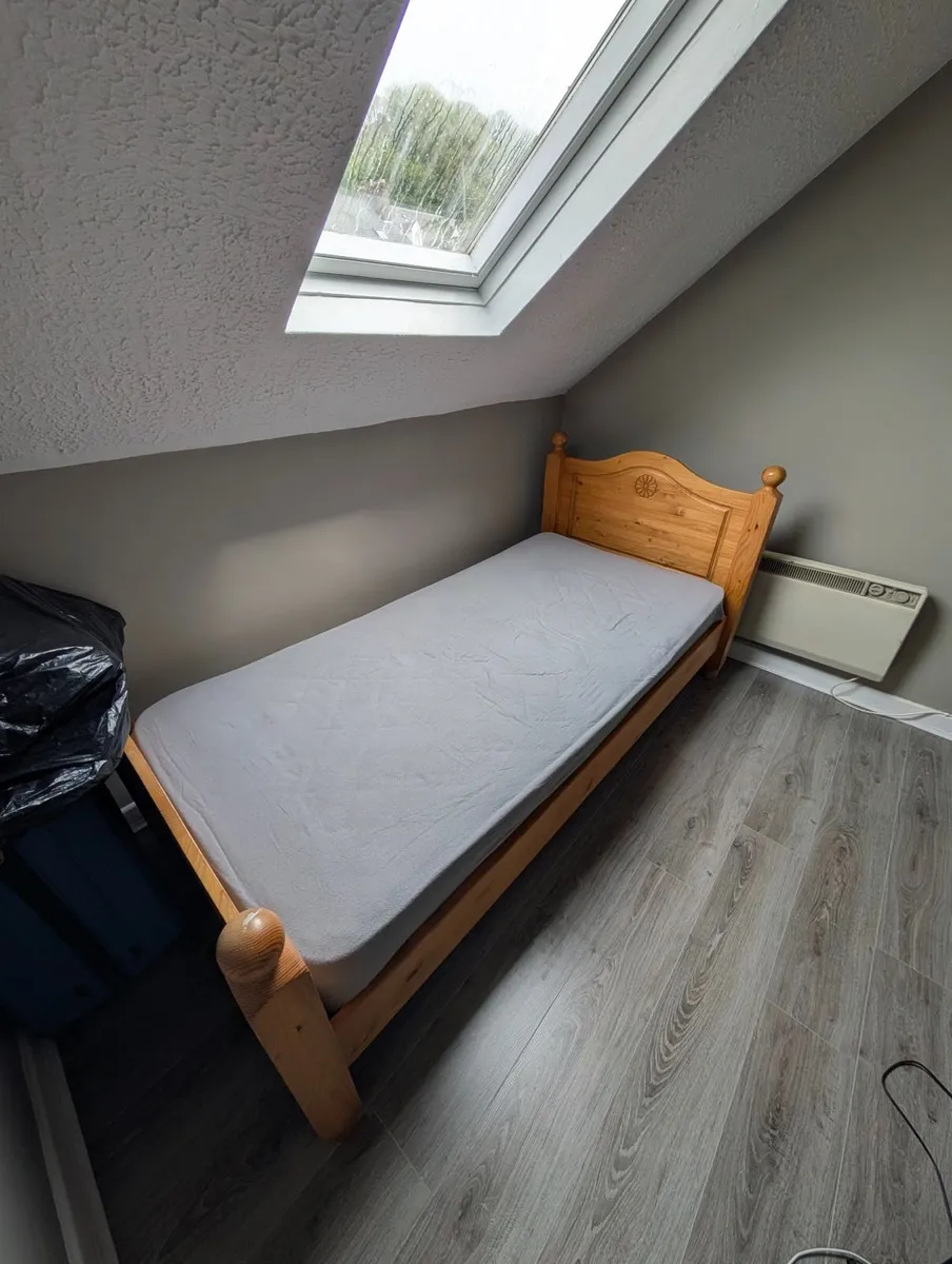Single Pine Bed and Brand New Mattress - Image 2