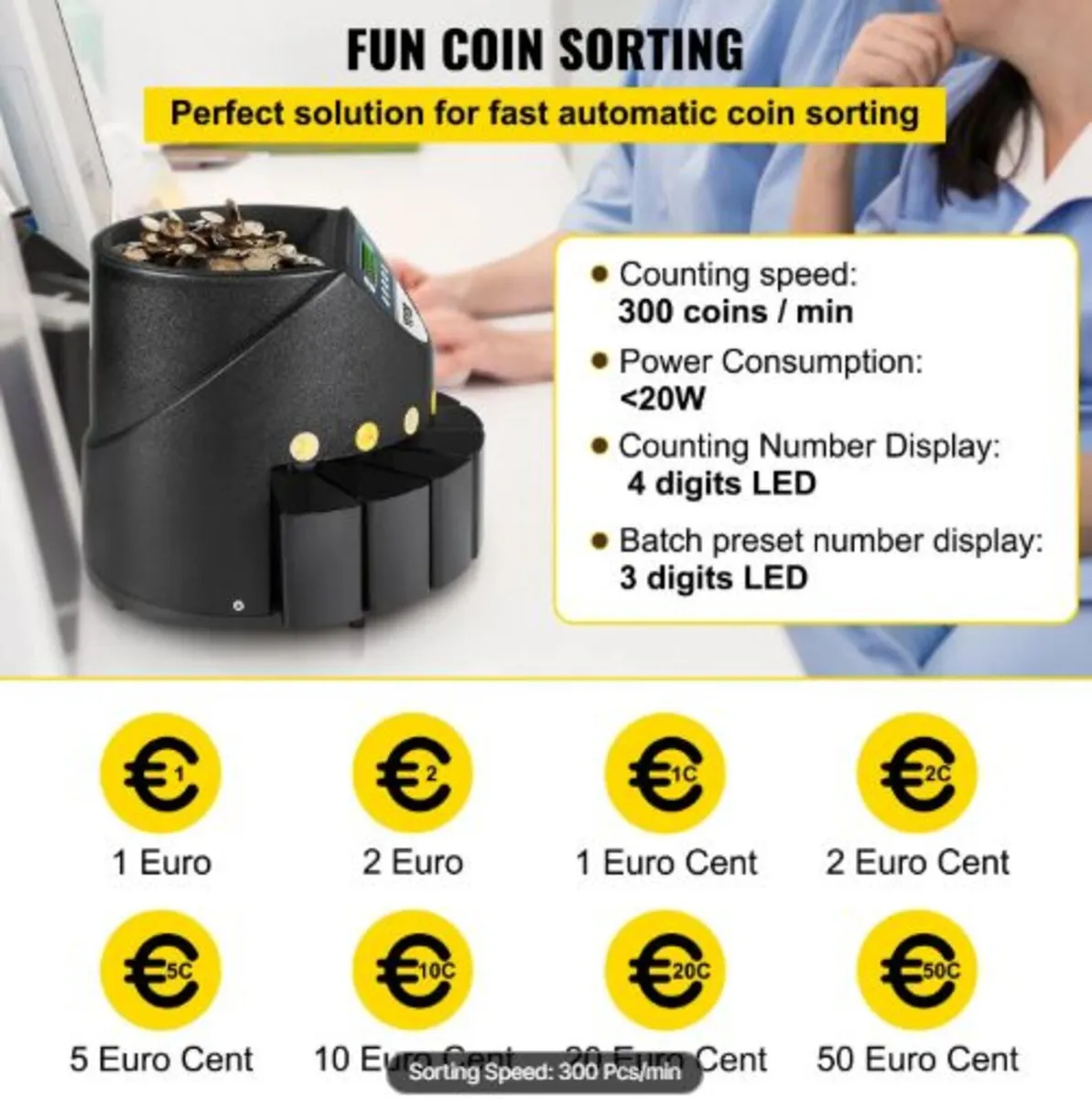 Euro Coin Counter Sorter 500-1000 Coins Electroni - Image 2
