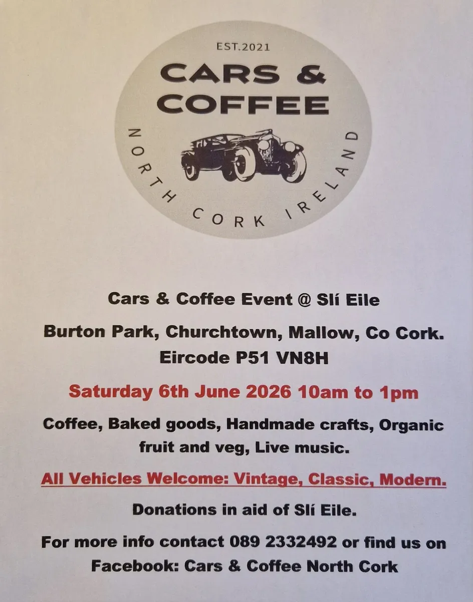 Cars & Coffee North Cork 6th June 10am to 1pm - Image 1