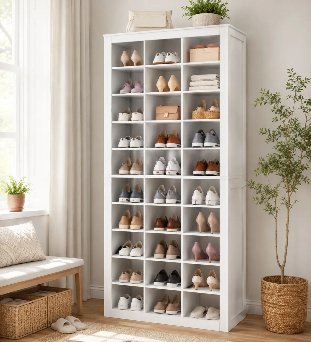 Shoe Storage Unit with 30 Compartments White - Image 2