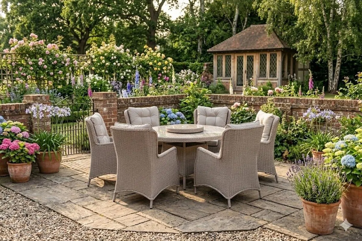 Luxury 6-Seater Round Rattan Garden Dining Set - Image 1