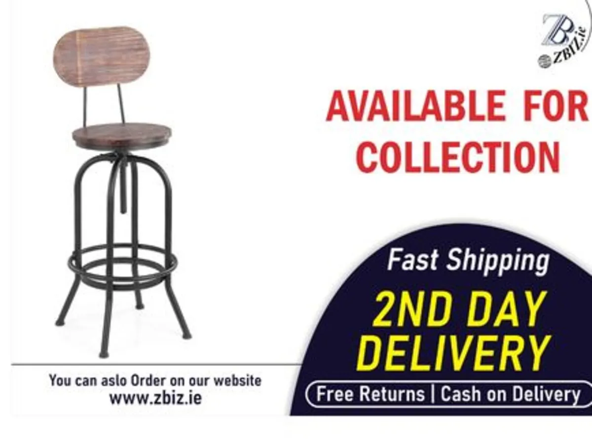 Swivel Bar Stool Pinewood Seat Retro Iron Frame - Image 1