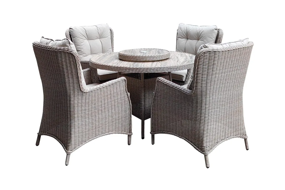 Luxury 4-Seater Round Rattan Garden Dining Set - Image 2