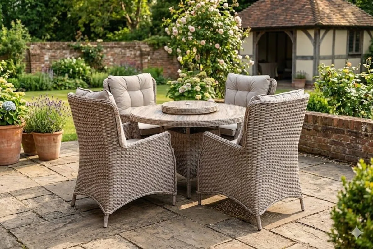 Luxury 4-Seater Round Rattan Garden Dining Set - Image 1