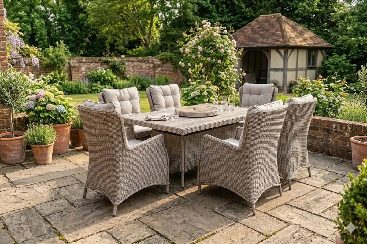 Luxury 6-Seater Rectangular Rattan Garden Dining S - Image 1