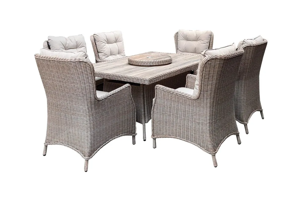 Luxury 6-Seater Rectangular Rattan Garden Dining S - Image 3