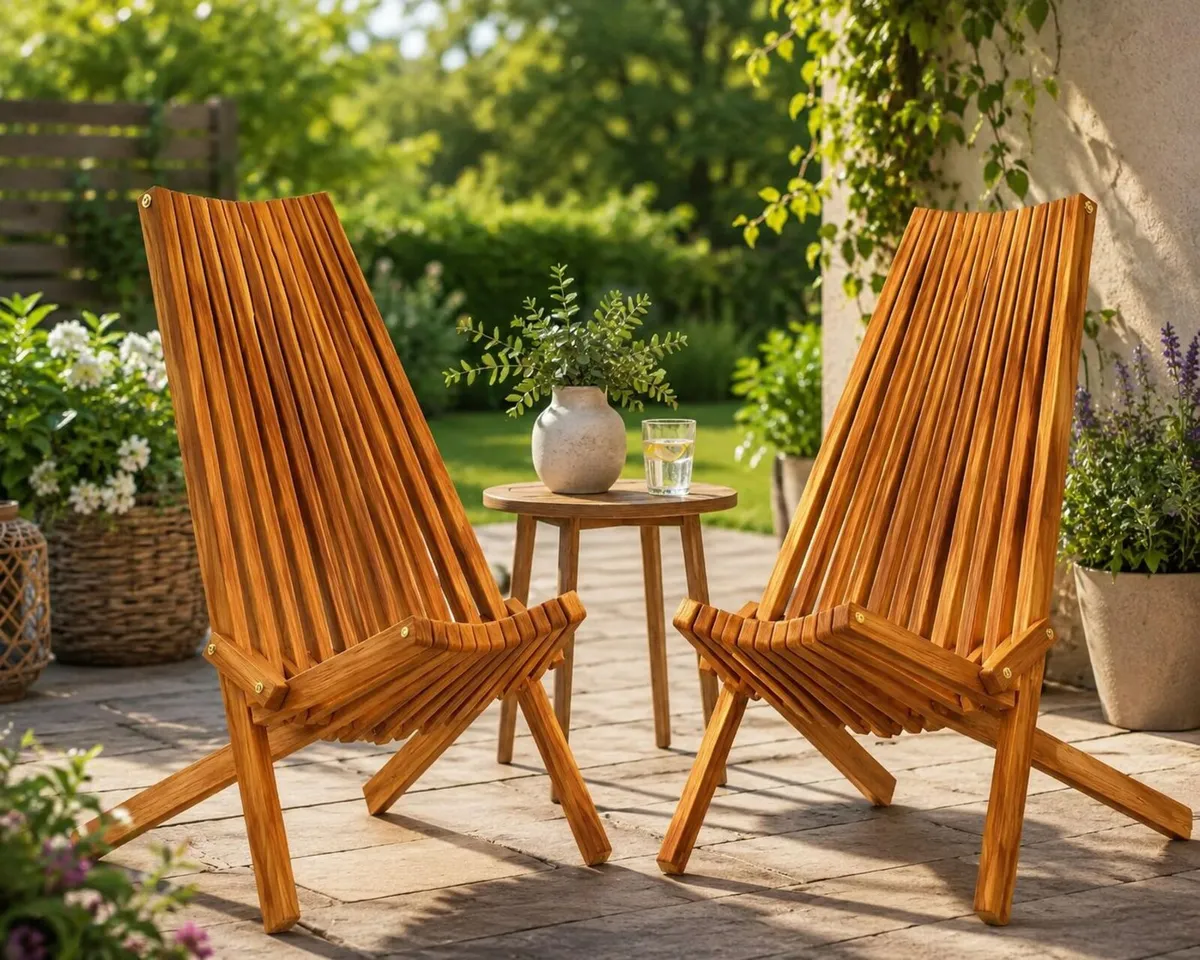 Set of 2 Folding Acacia Wood Garden Chairs – Weath - Image 2