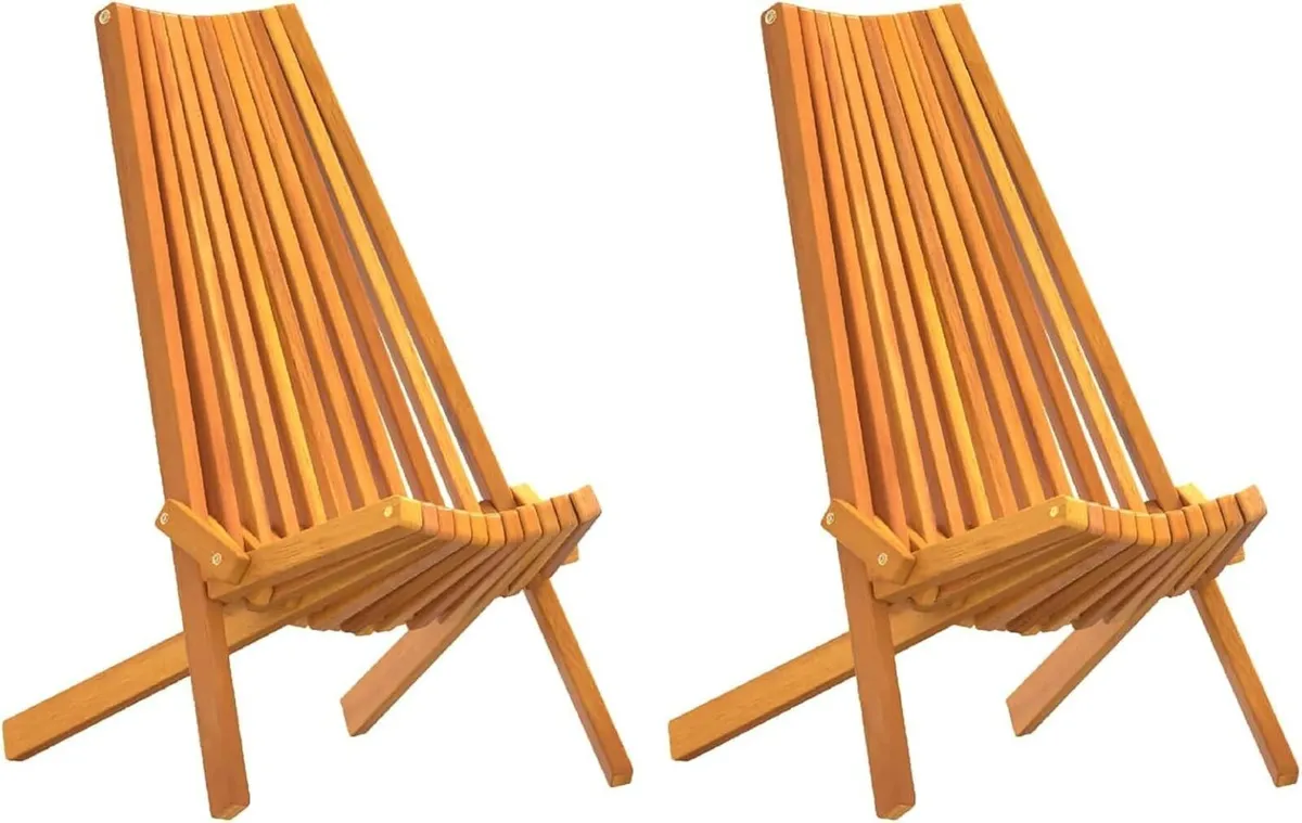 Set of 2 Folding Acacia Wood Garden Chairs – Weath - Image 3