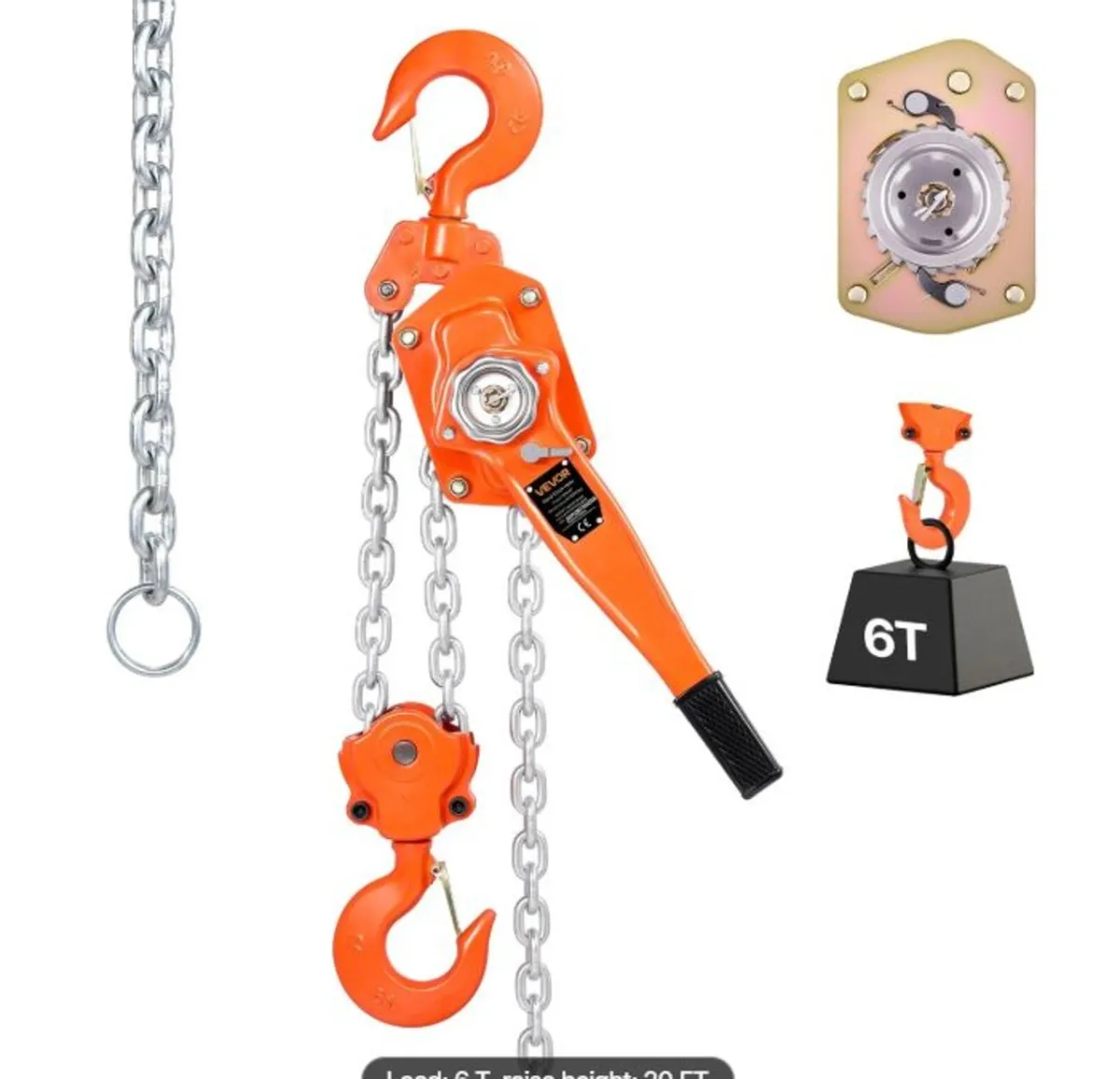 Manual Lever Chain Hoist, 6 Ton 13200 lbs Capacity - Image 1