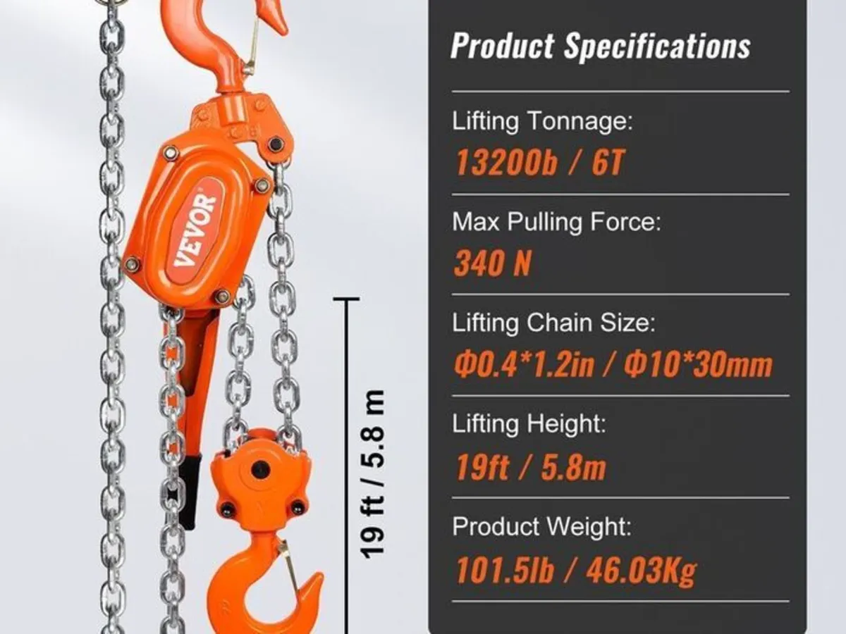 Manual Lever Chain Hoist, 6 Ton 13200 lbs Capacity - Image 3