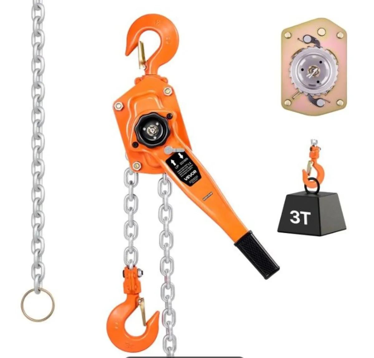 Manual Lever Chain Hoist, 3 Ton 6600 lbs Capacity - Image 1