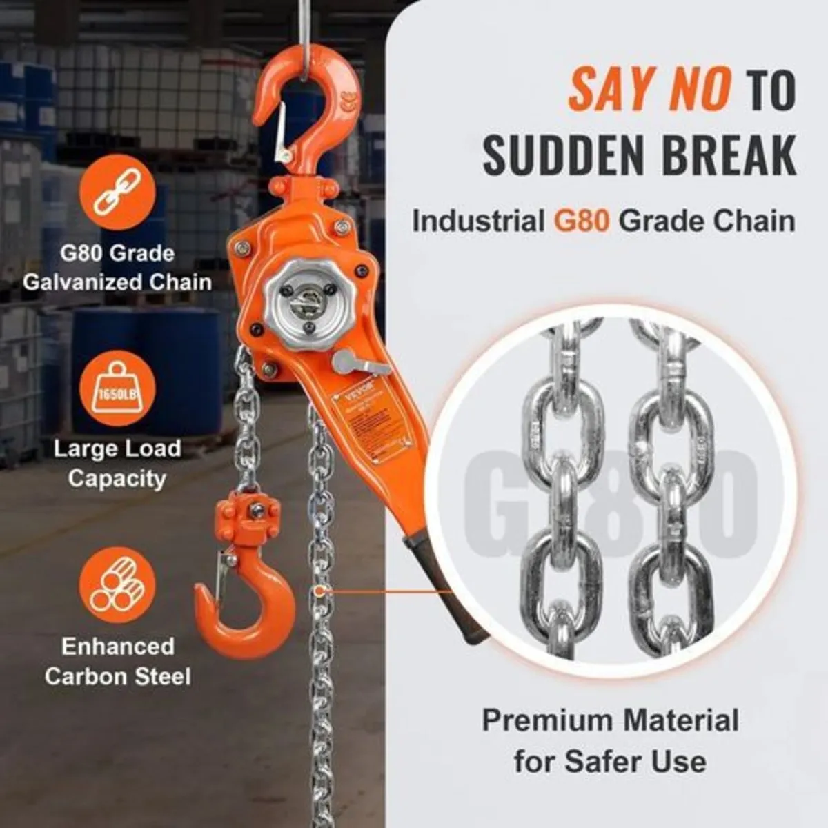 Manual Lever Chain Hoist, 3 Ton 6600 lbs Capacity - Image 3