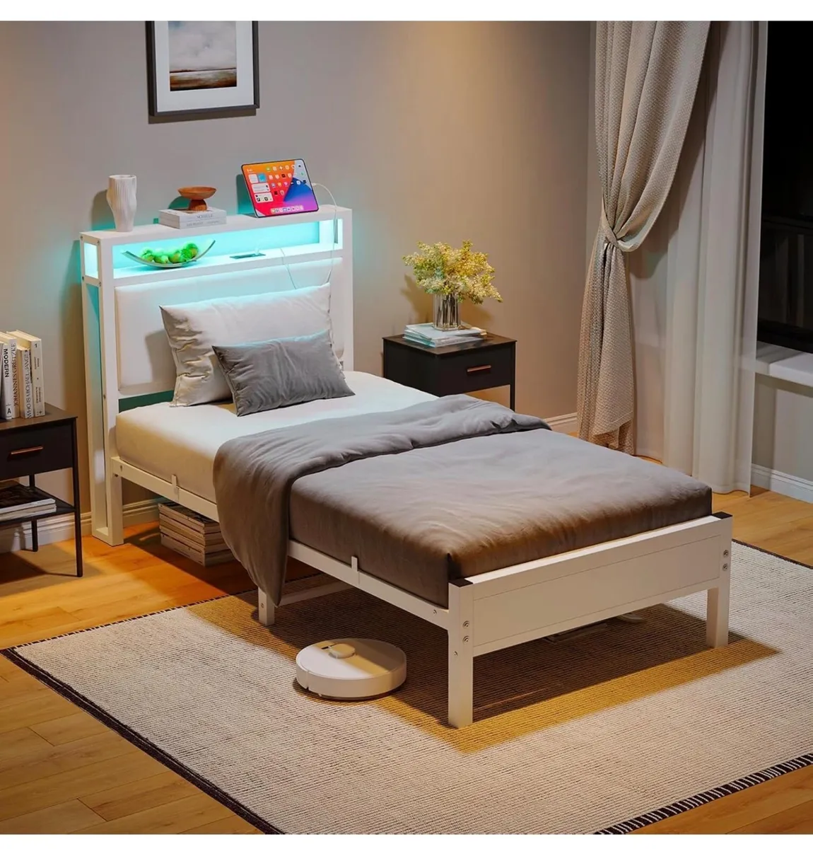 3FT Single Bed Frame with LED Lights and Charging - Image 3