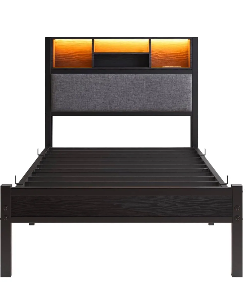 3ft Single Bed Frame with Storage Shelf Upholstere - Image 4