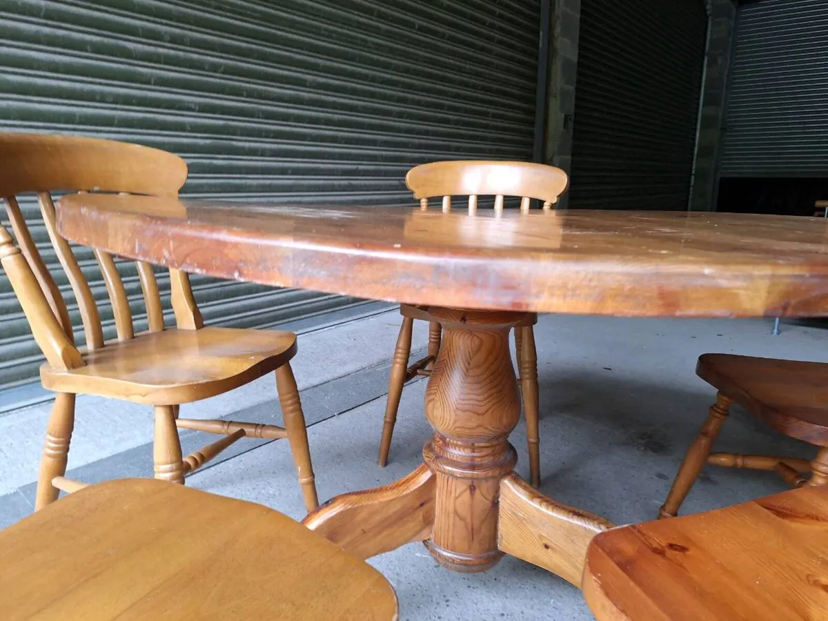 Solid Rustic Pine Round Table & 5 Chairs (DELIVERY - Image 3