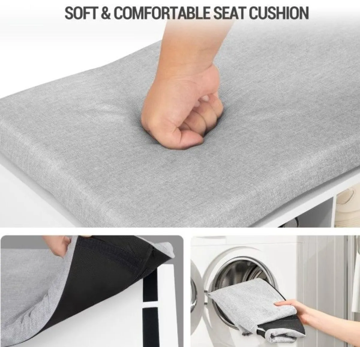 XL Shoe Bench with Cushion Seat White 150 cm - Image 3