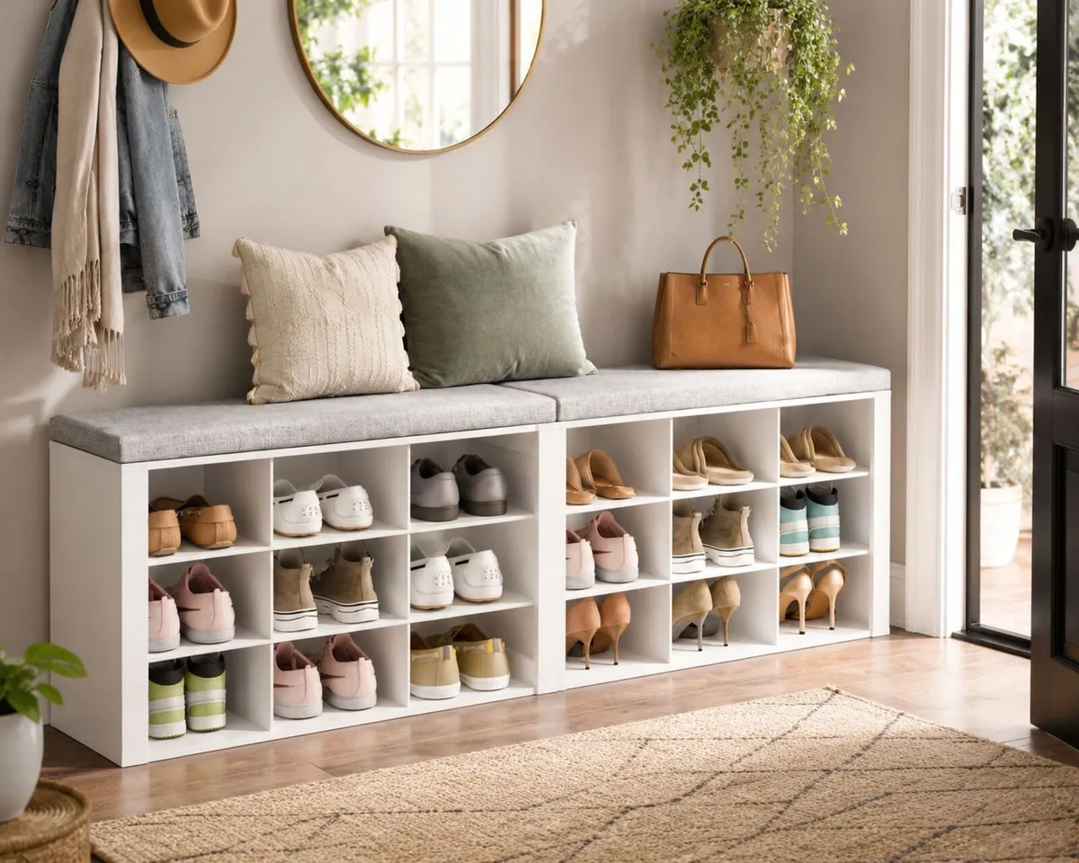 XL Shoe Bench with Cushion Seat White 150 cm - Image 2