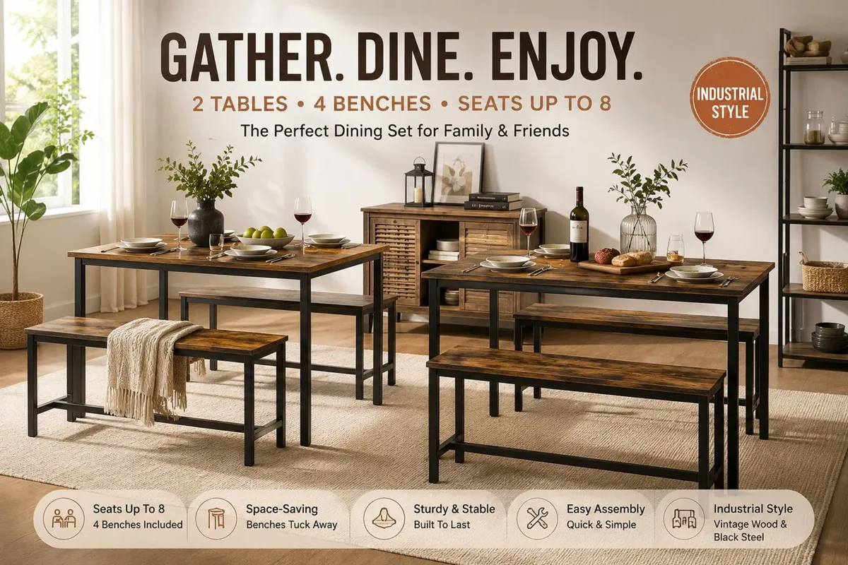 Dining Table and Bench Set for 8 People - Image 1