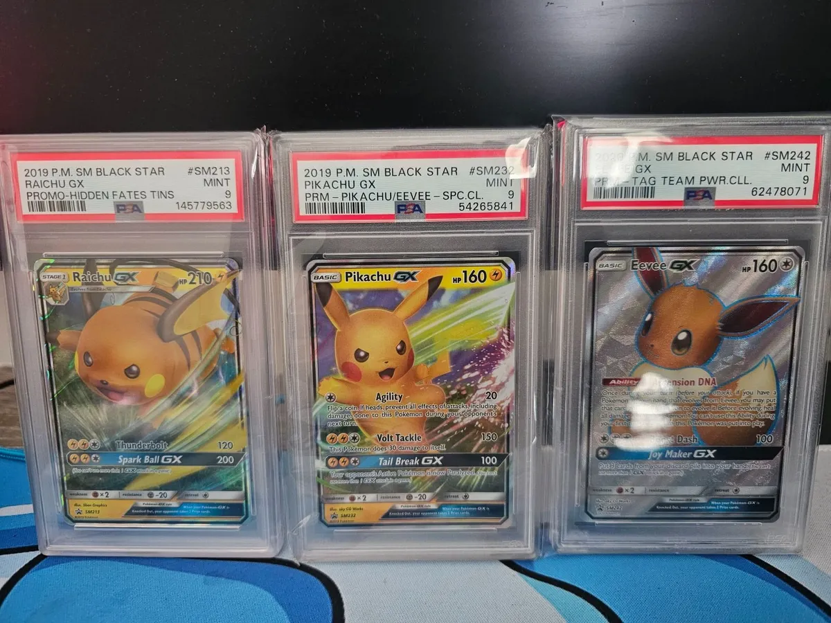 Pokemon Pikachu, Riachu,Eevee GX  Psa 9
