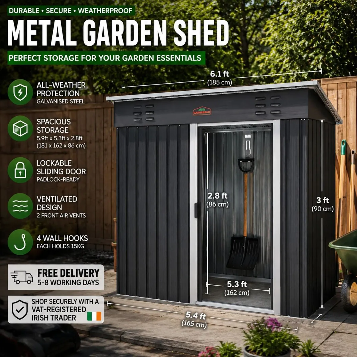 Metal Garden Shed 6.1ft x 5.4ft x 3ft with Slidin - Image 1