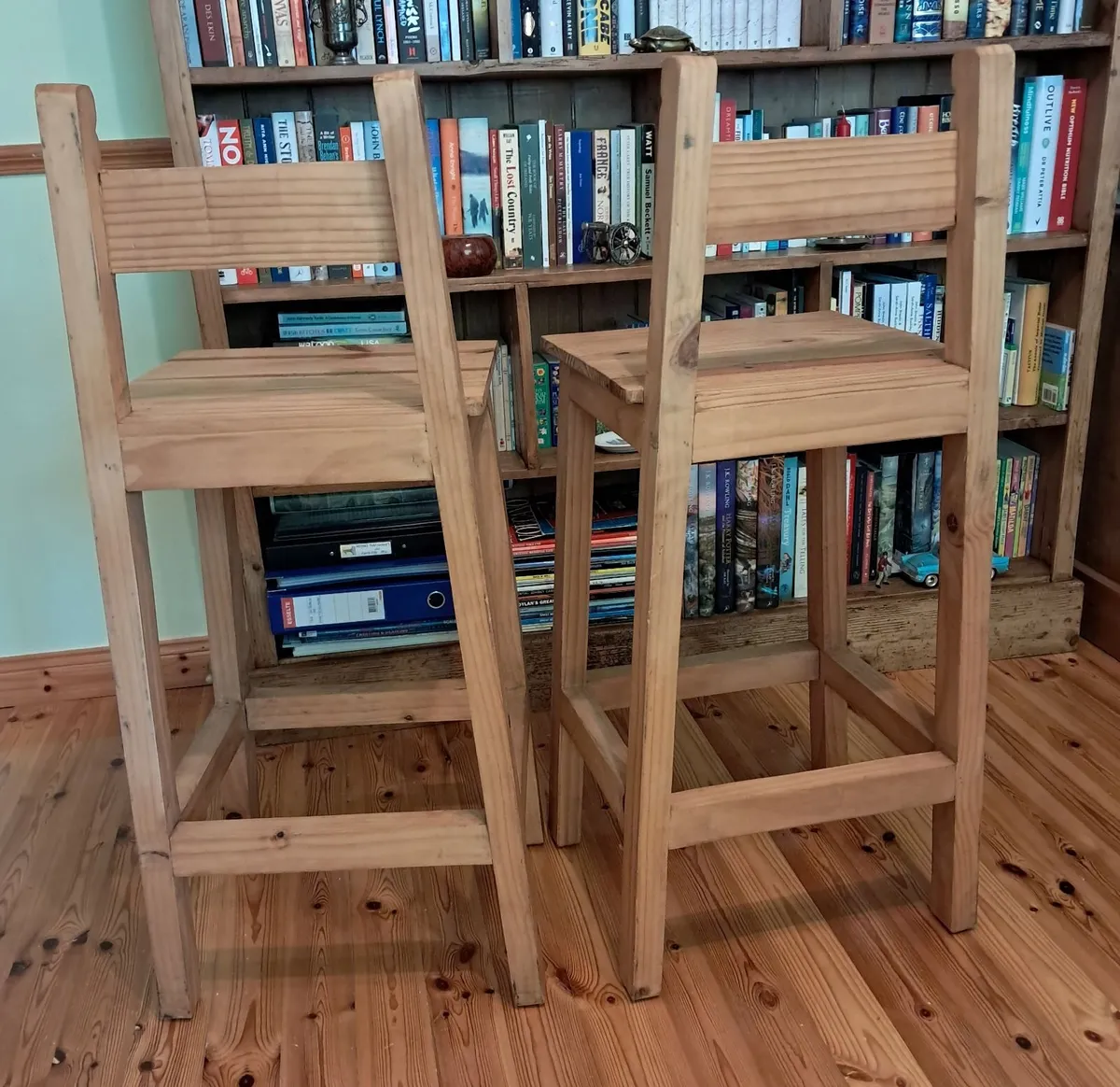2 Rustic Pine Square Seat High Stools - Image 4