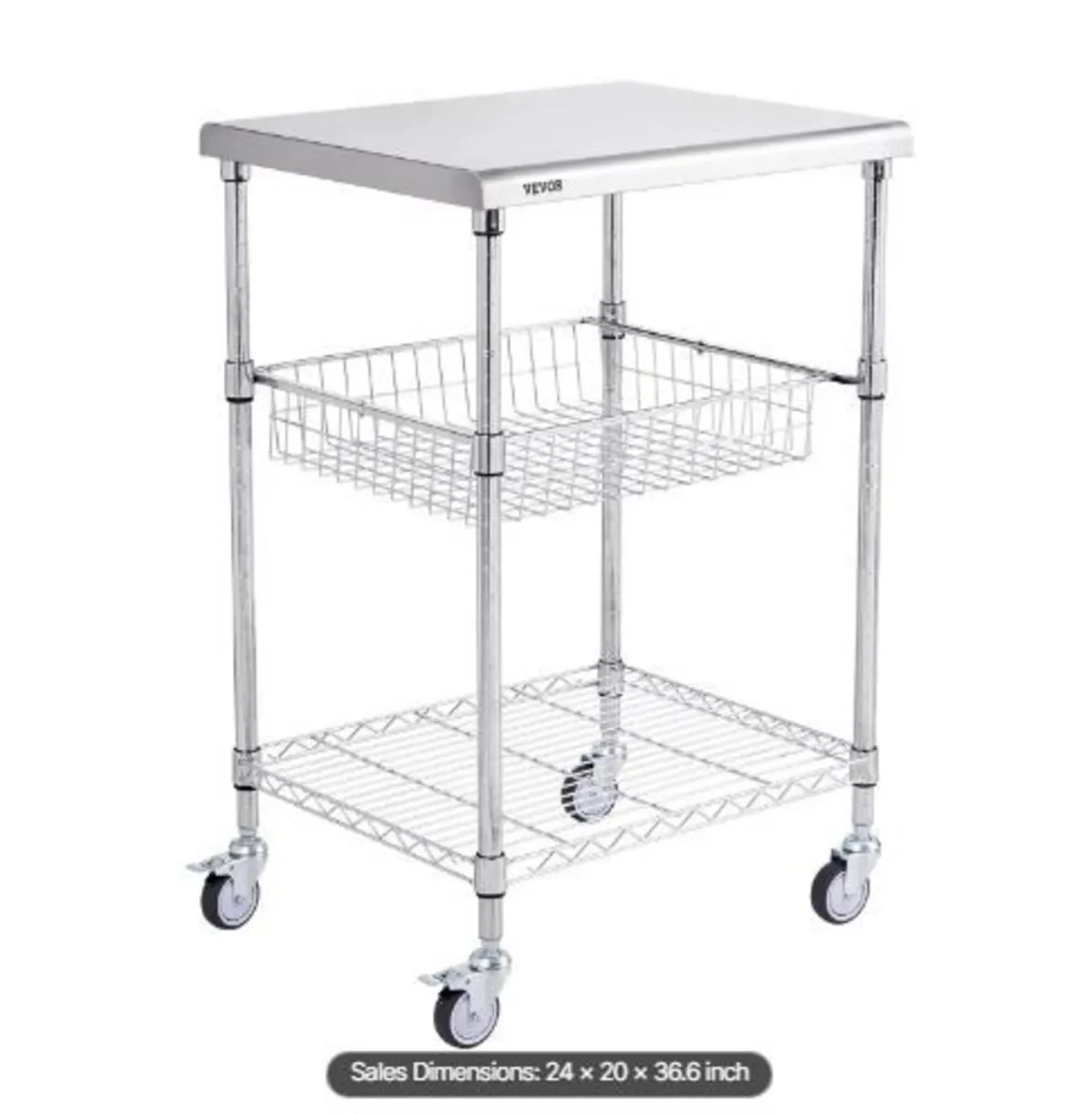 Kitchen Utility Cart, 3 Tiers, Wire Rolling Cart - Image 1