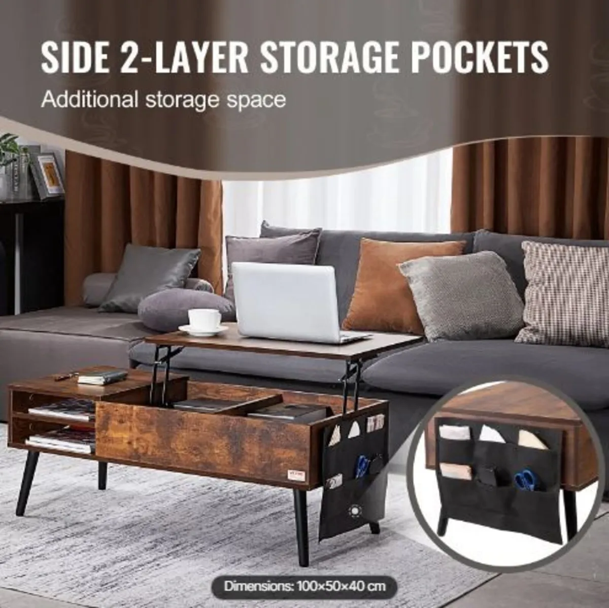 Lift Top Coffee Table, 39.4 in Rectangle - Image 3
