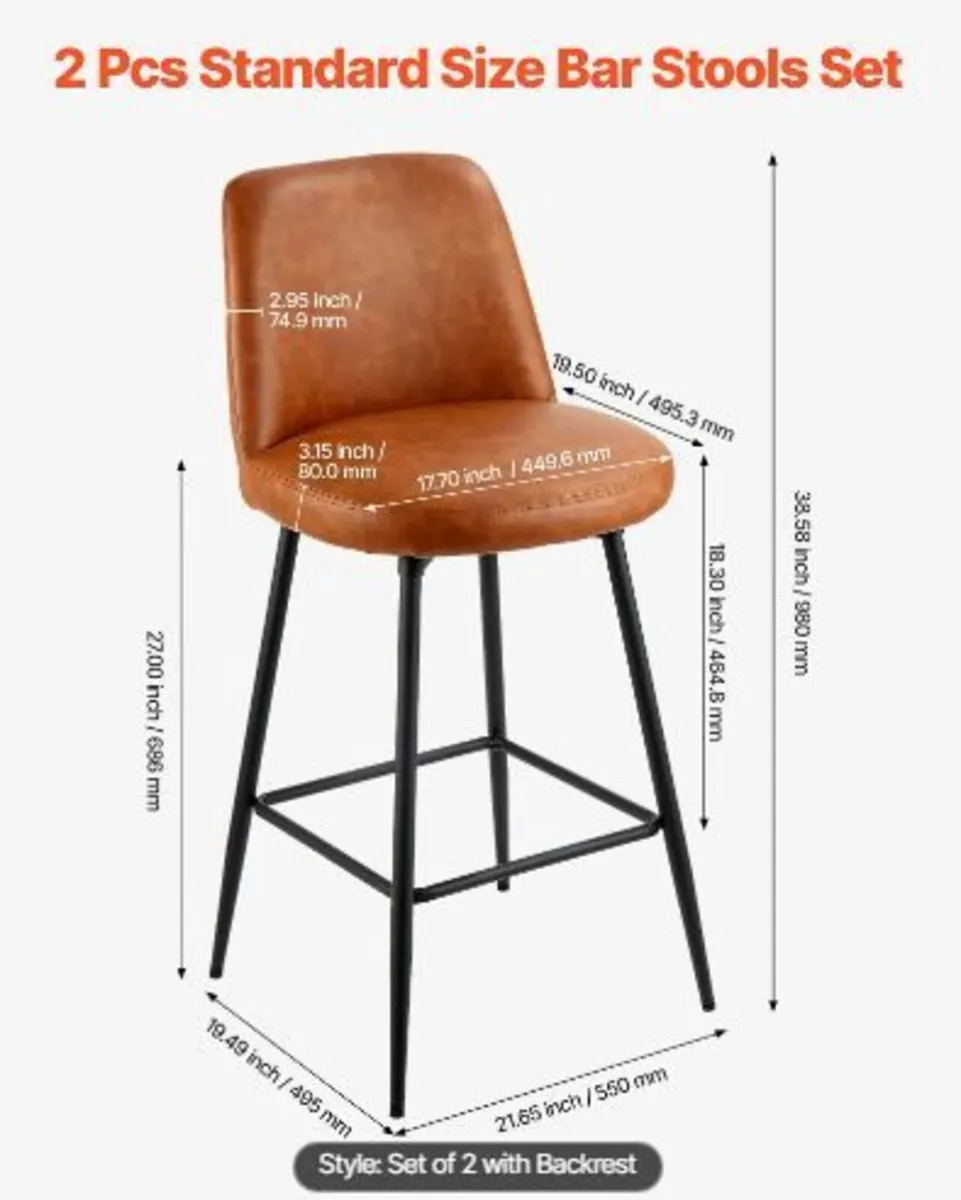 Bar Stool Set of 2, 69cm Counter Height - Image 1
