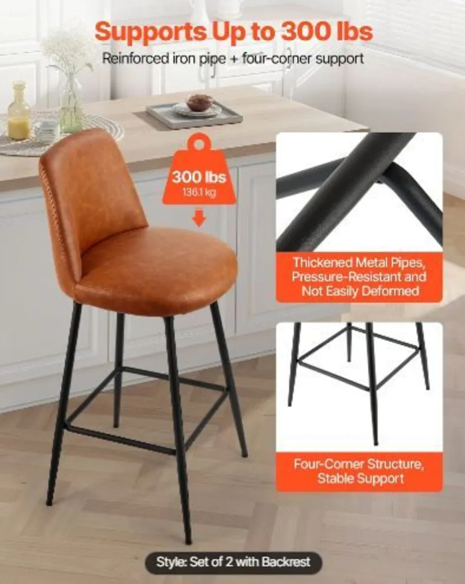 Bar Stool Set of 2, 69cm Counter Height - Image 2