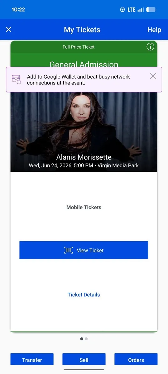 2 alanis morrisette tickets Cork wed june 24