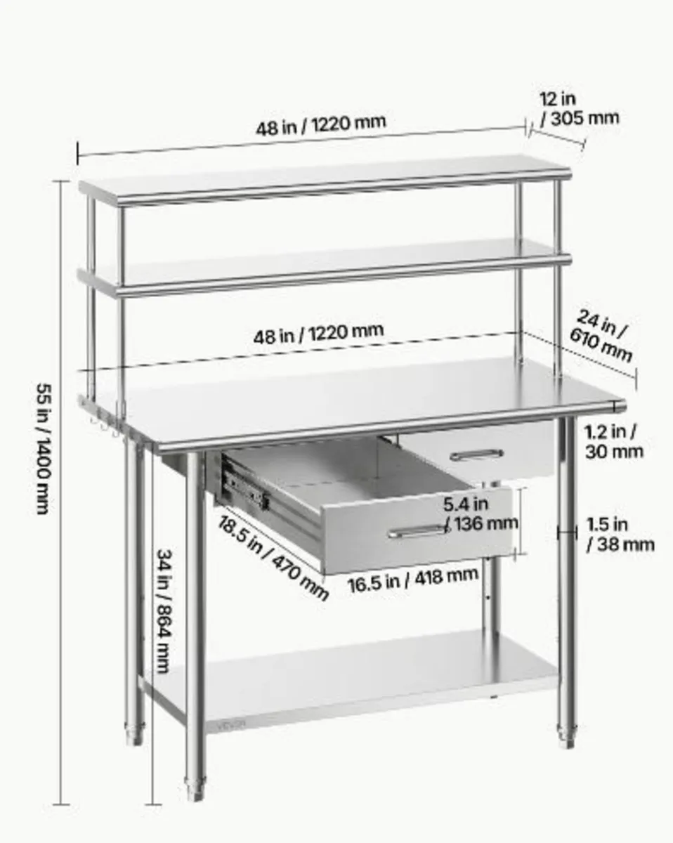 Stainless Steel Work Table, 61x122 cm - Image 2