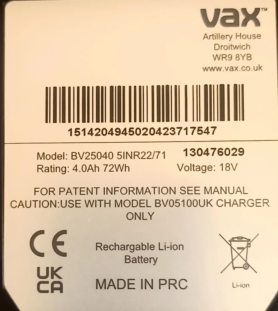 Vax OnePWR Li ion Battery Charger. Vacuum Cleaner. - Image 3