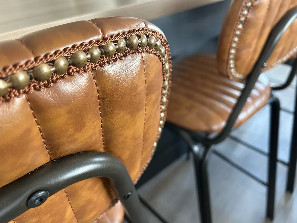 3x Cult Furniture Bar Stools - Tan Faux Leather - Image 2