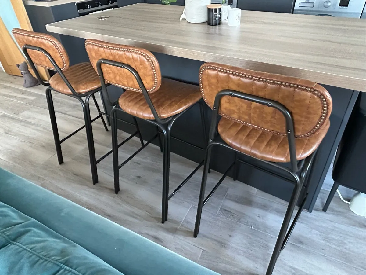 3x Cult Furniture Bar Stools - Tan Faux Leather - Image 4