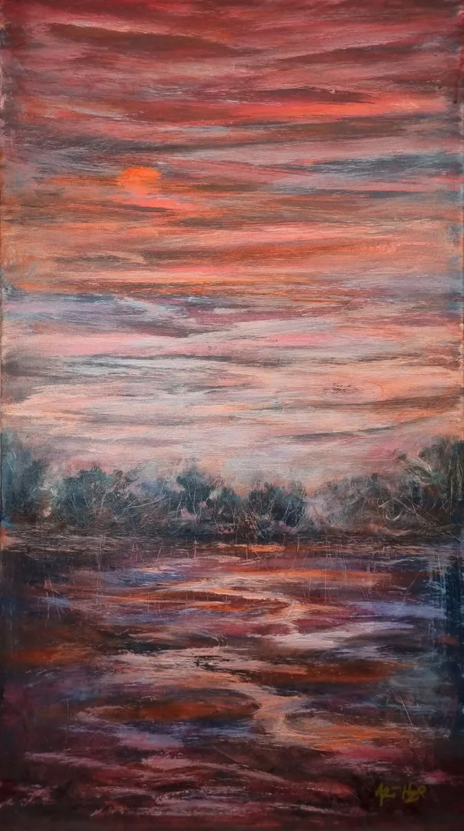 Sunset Orange Acrylic Landscape 50x90cm canvas - Image 1