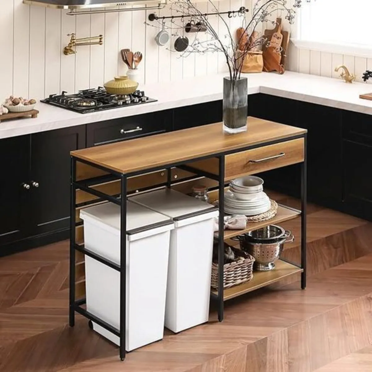 Vintage Panel style table with drawer and shelves - Image 1