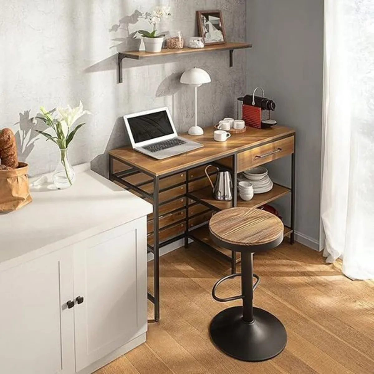 Vintage Panel style table with drawer and shelves - Image 2