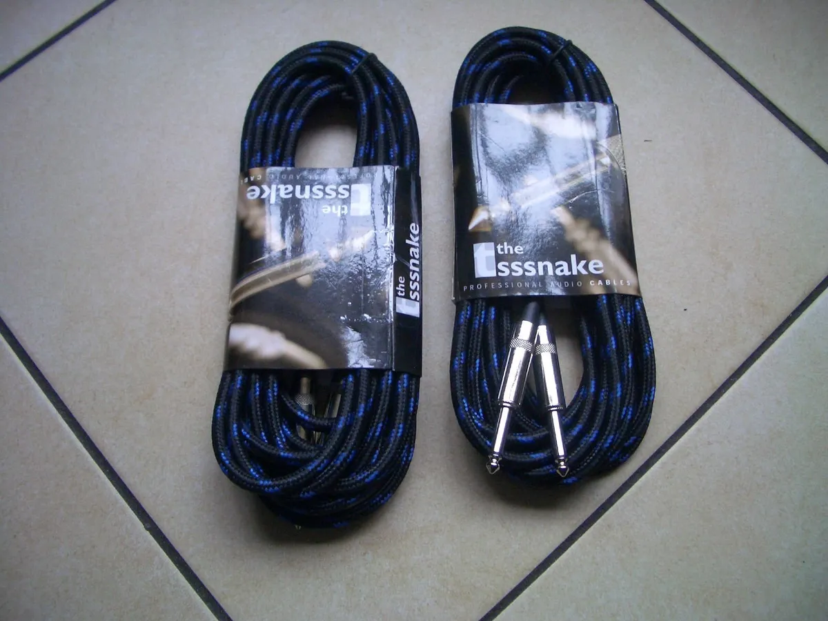 2 New Braided Instrumental 1/4 Jack Cable Leads