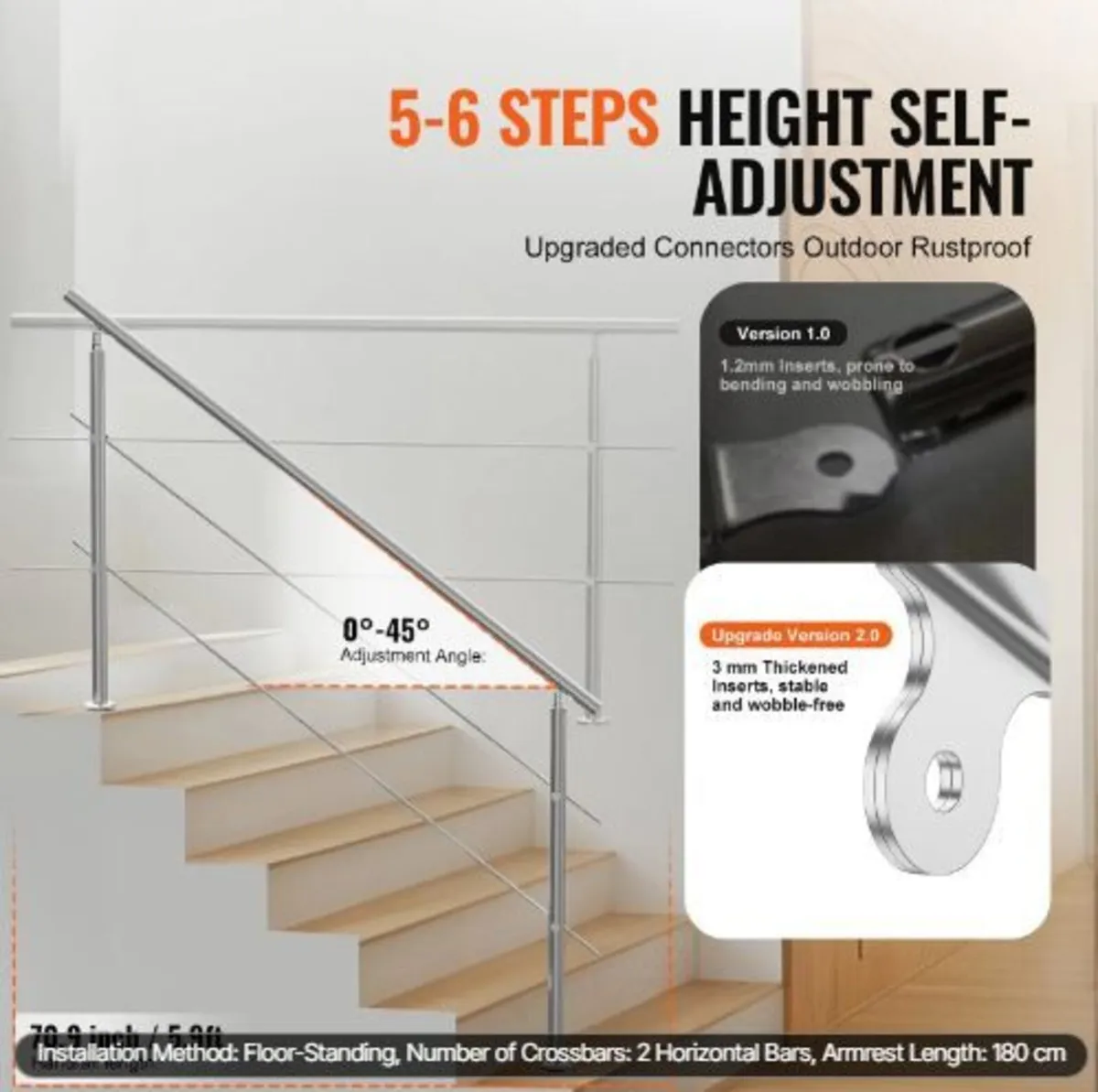 180.1 cm Handrails for Outdoor Steps 2 - Image 2