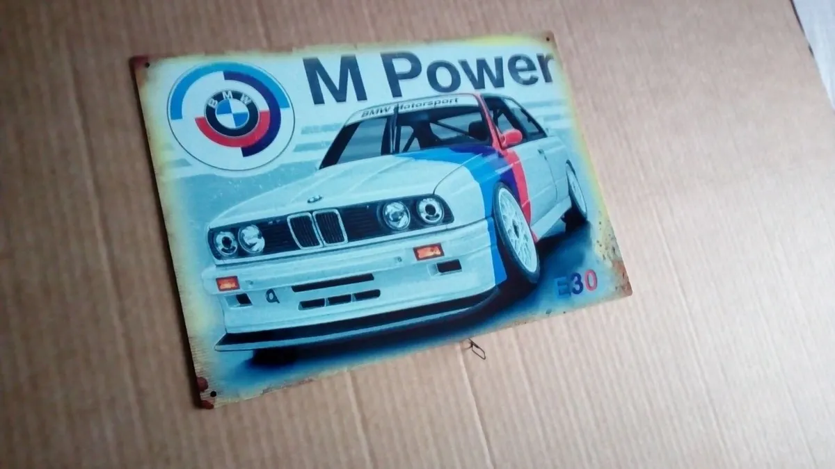 BMW E30 M power tin sign - Image 1
