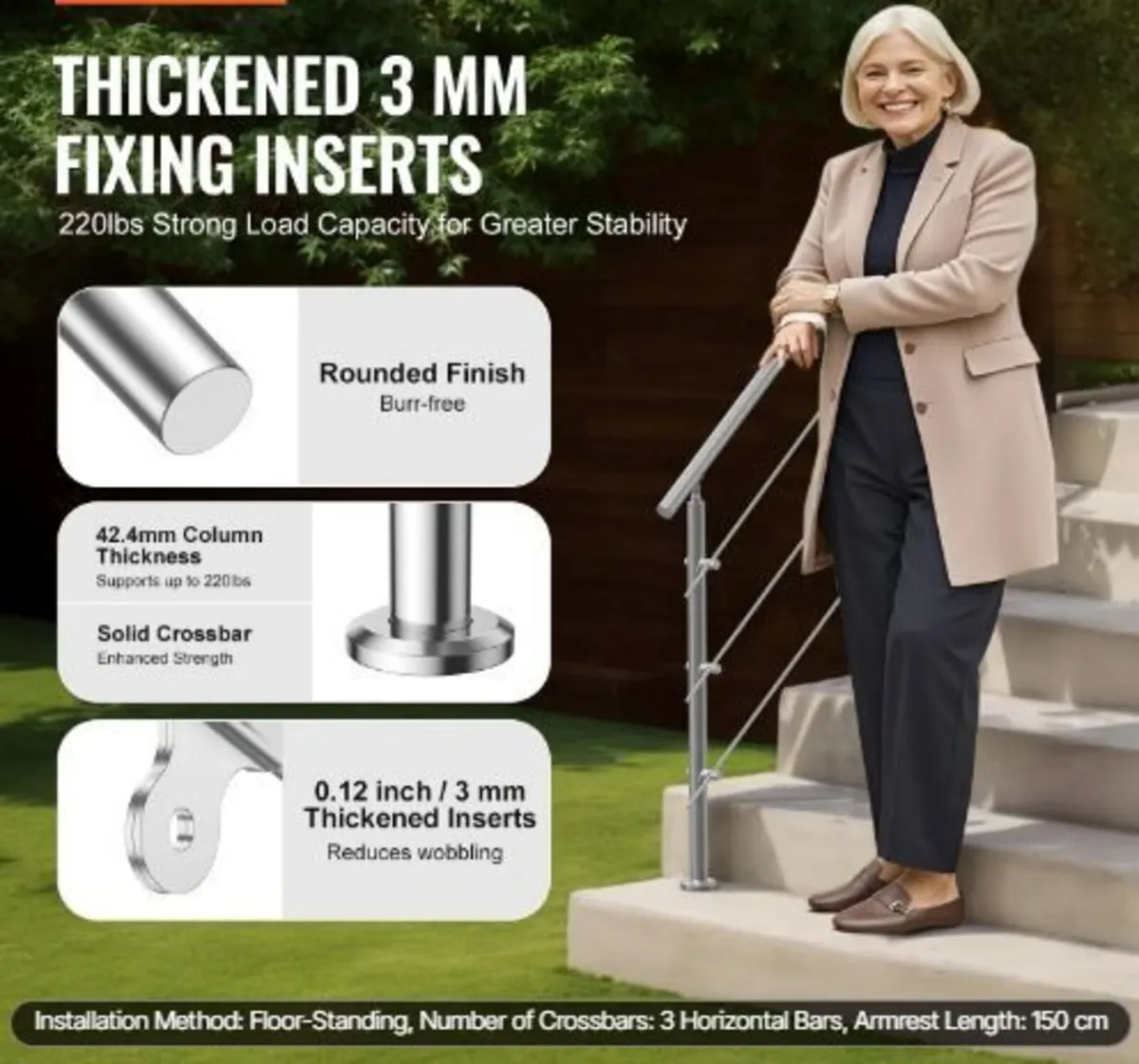 149.9 cm Handrails for Outdoor Steps 3 - Image 2