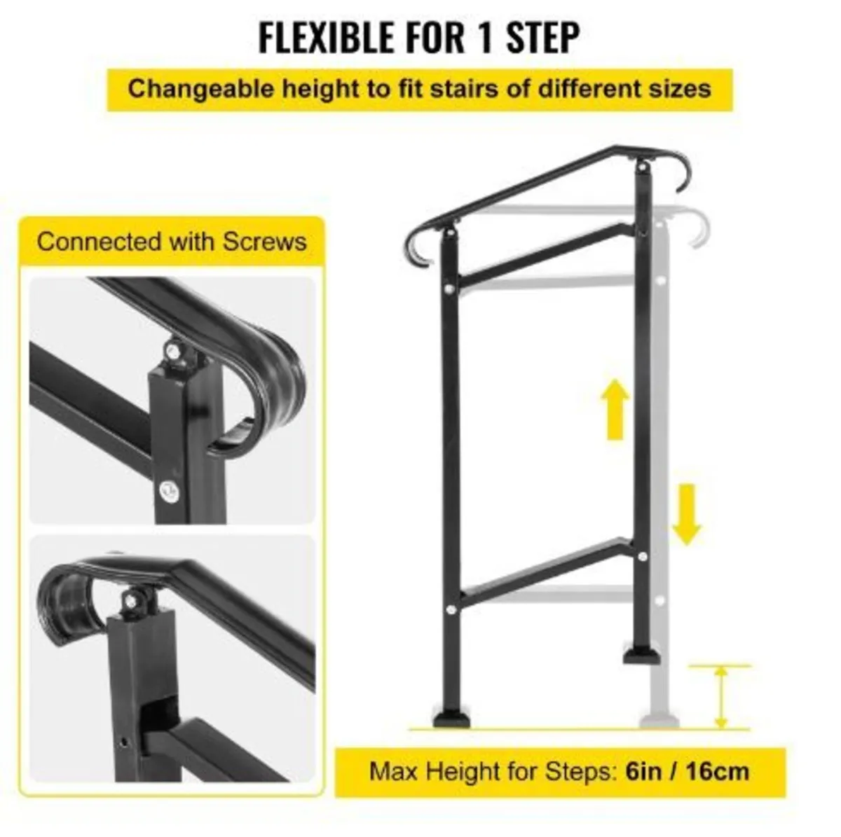 Wrought Iron Handrail, Fit 1 or 2 Steps Outdoor - Image 4