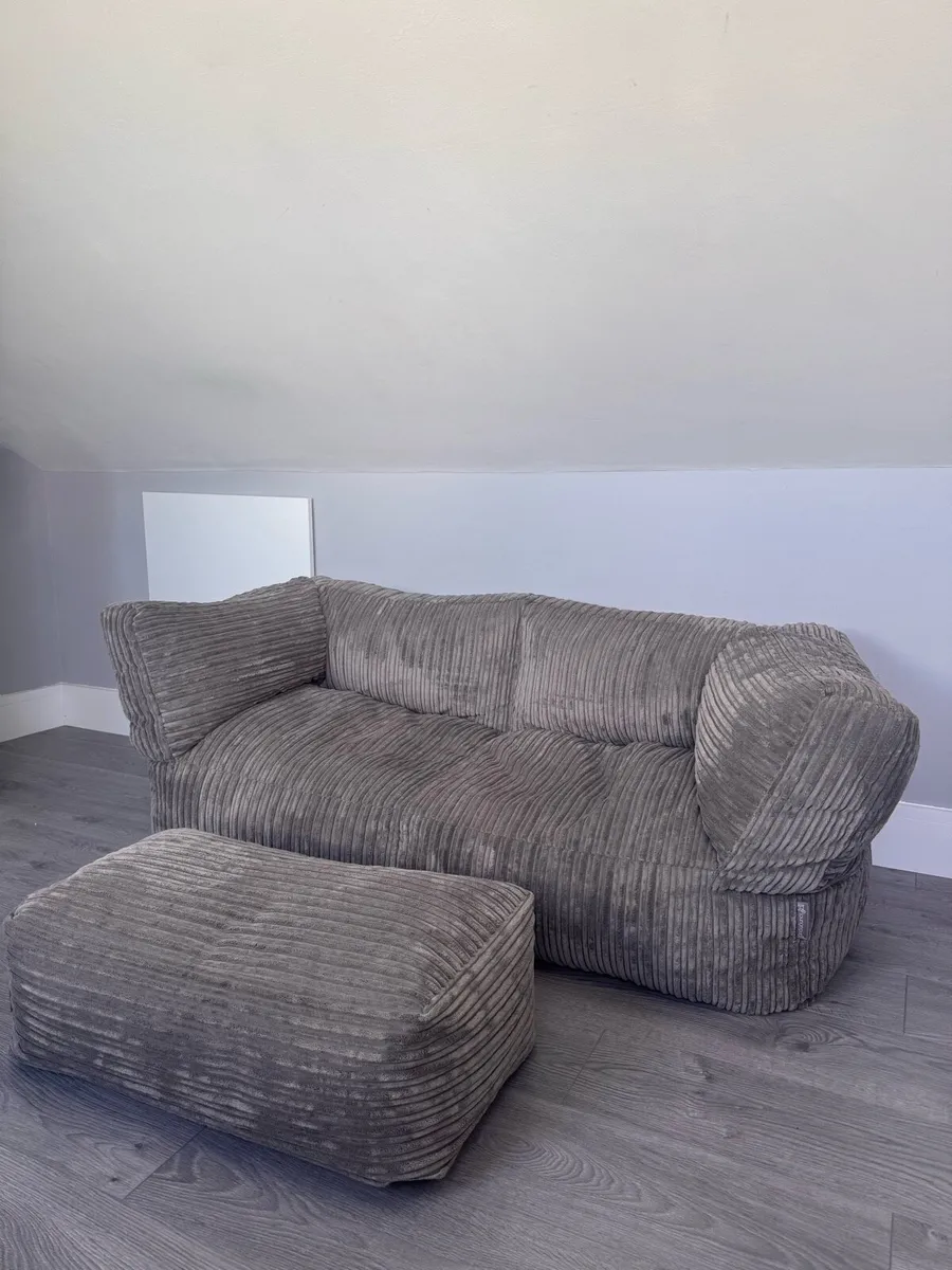 BEAN BAG SOFA - Grey - 2 Seater- With Pouffe! - Image 1