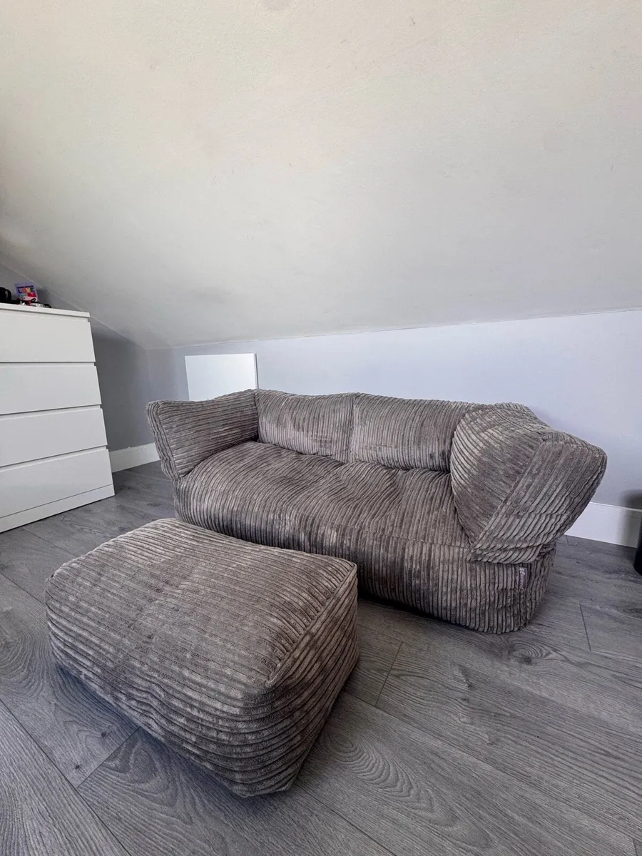 BEAN BAG SOFA - Grey - 2 Seater- With Pouffe! - Image 4