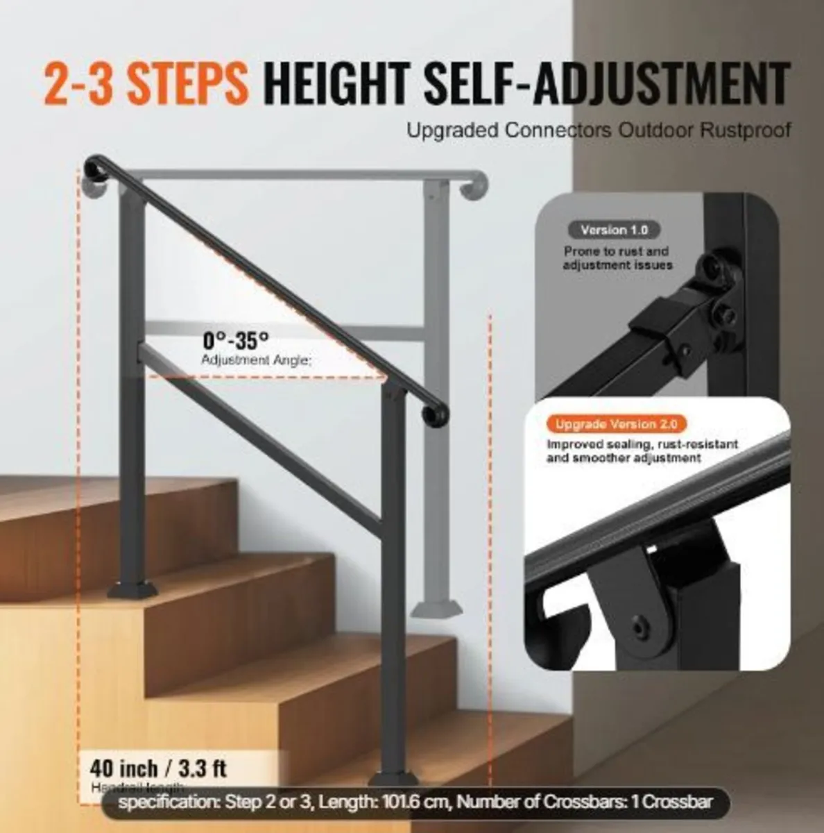 Handrails for Outdoor Steps, 2-3 Step Stair - Image 4