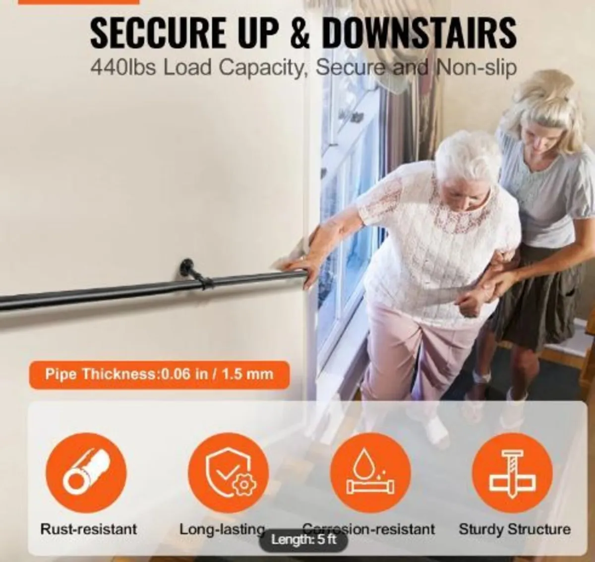 Pipe Stair Handrail, 152.4 cm Staircase - Image 2