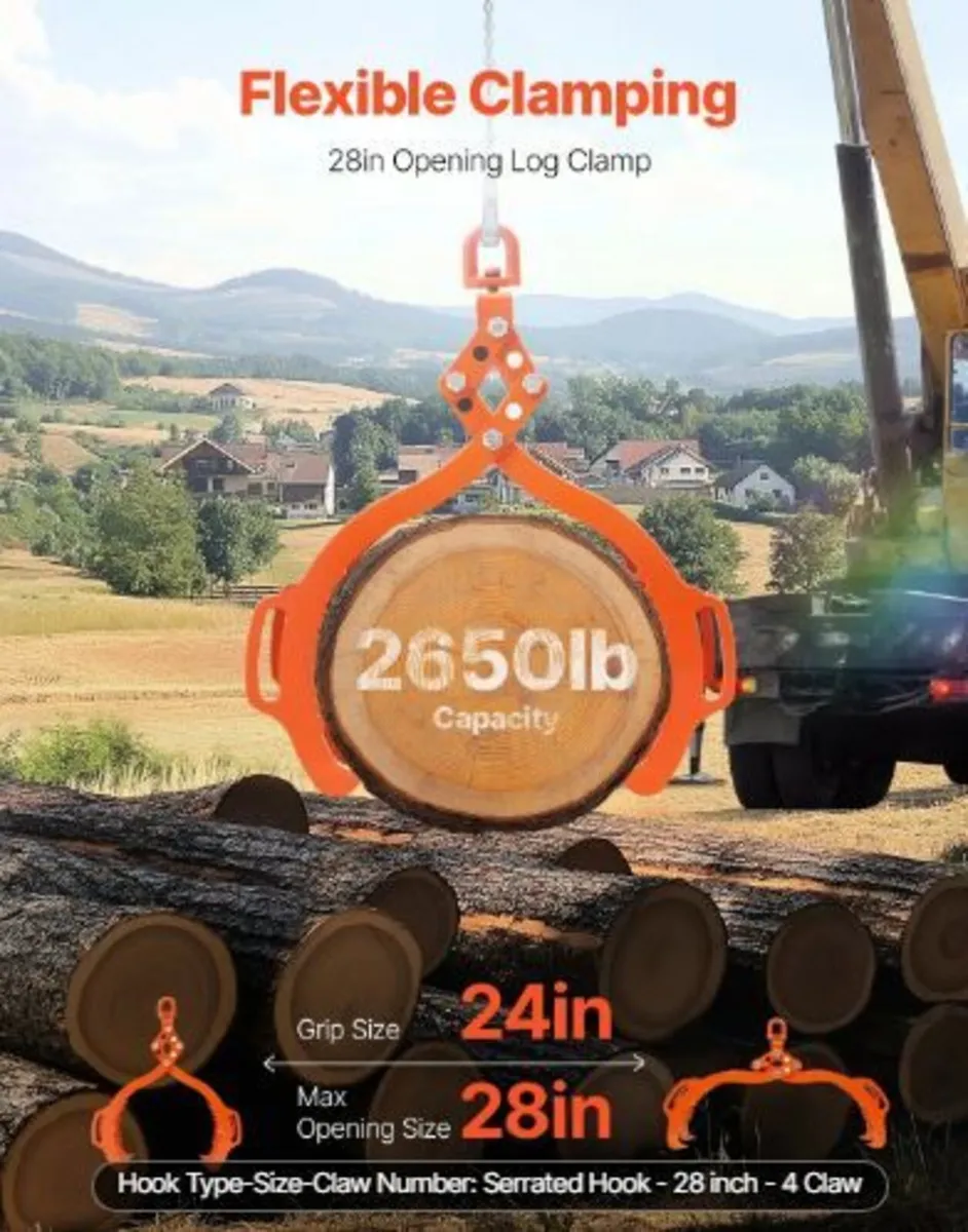28in Log Lifting Tongs, 4-Claw Log Tongs - Image 3