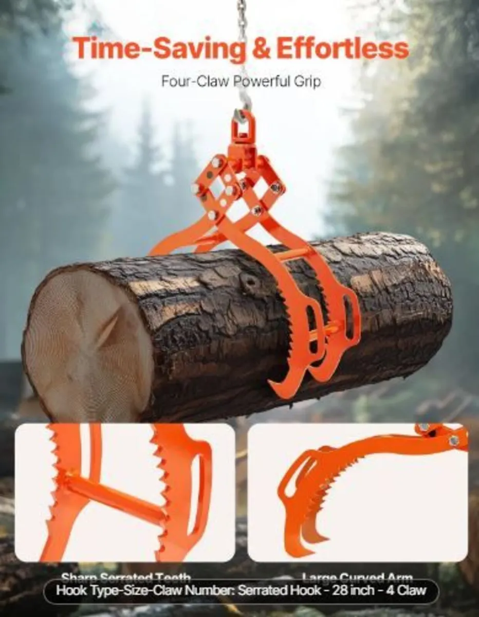 28in Log Lifting Tongs, 4-Claw Log Tongs - Image 2
