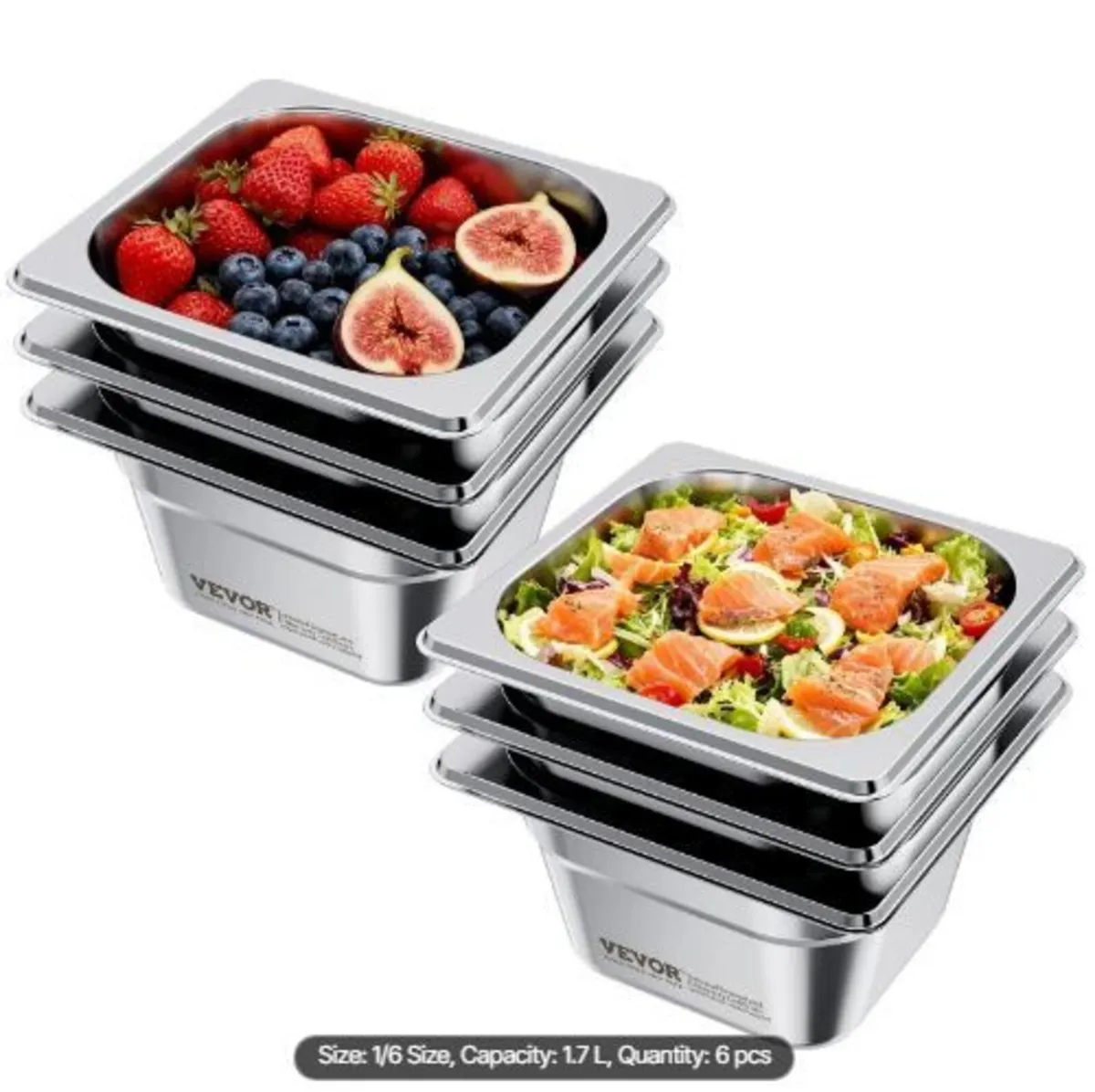 Stainless Steam Hotel Pans, 1/6 Size x 100mm Deep - Image 4