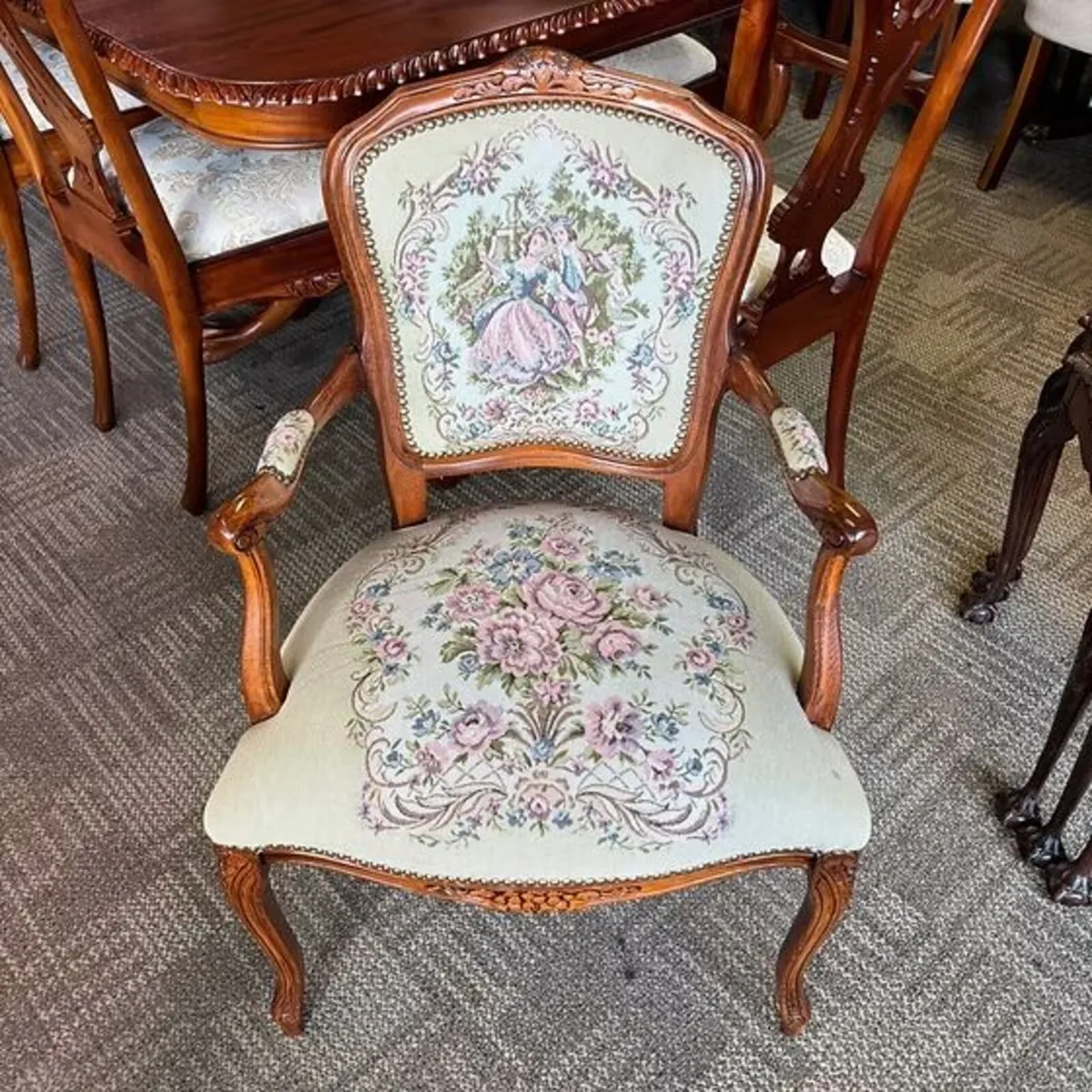 French Louis XV style beech & tapestry upholstered